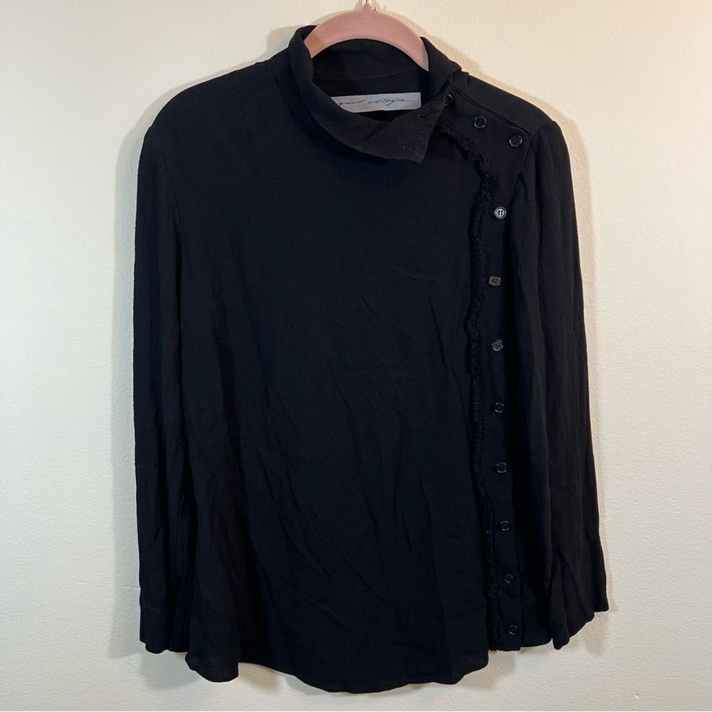 ✨ Raquel Allegra Women’s Black Asymmetrical Button Long Sleeve Top Small